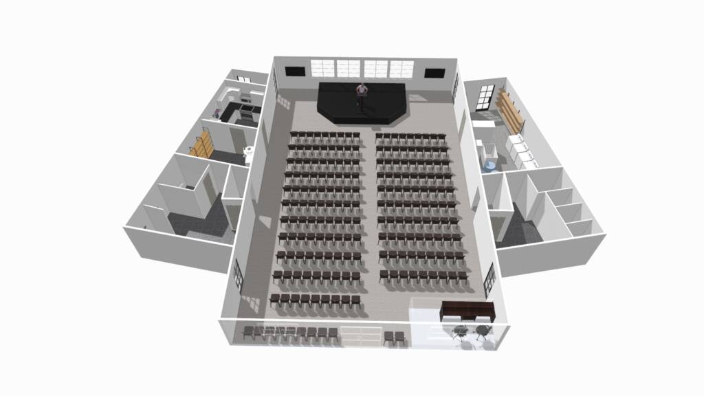 A 3 d image of the inside of an auditorium.