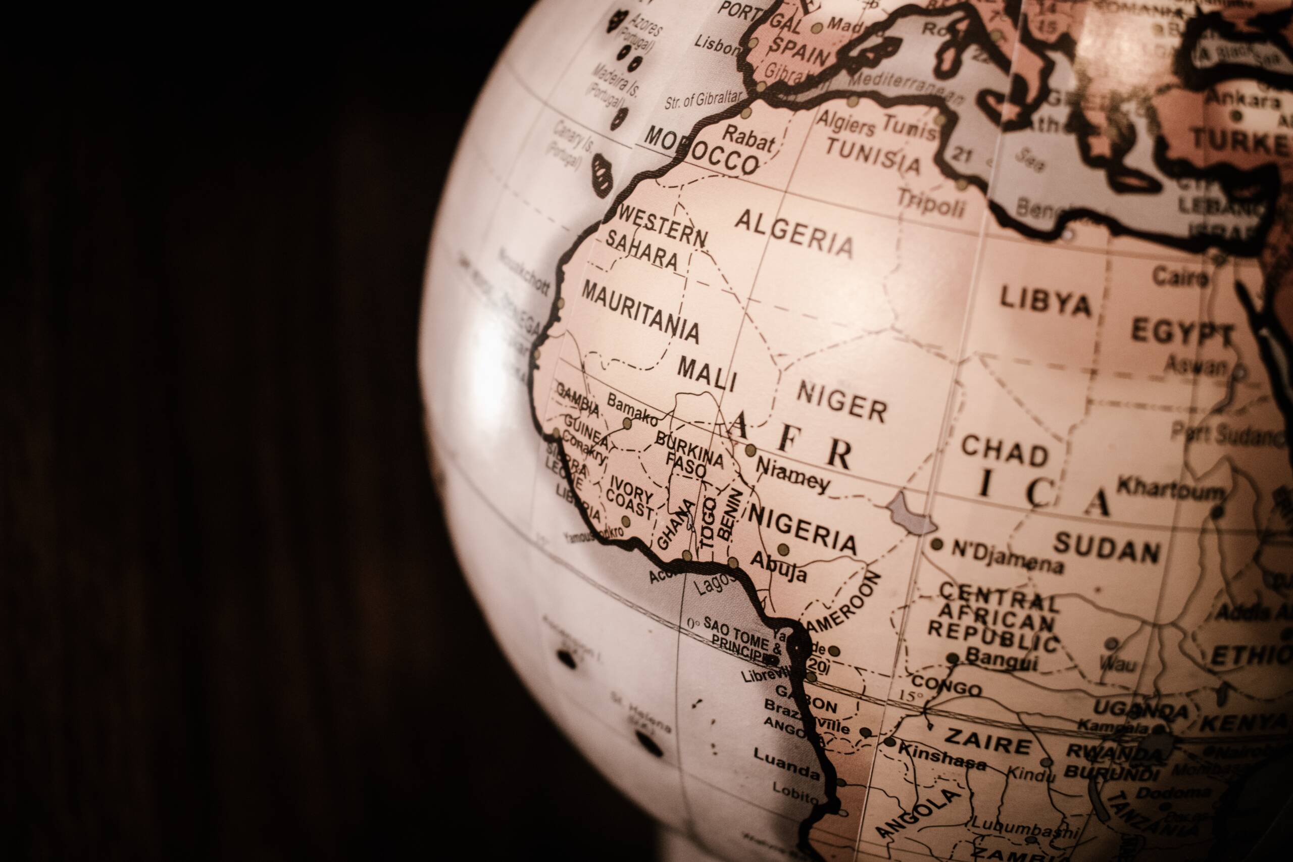 A close up of the globe with africa on it